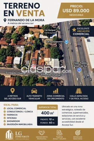 Terreno de 400 m2 en Fernando de la Mora - CLLA8465193
