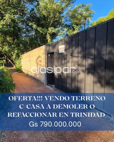 Terreno c/casa a demoler o refaccionar en Trinidad z/club rubio ñu cod v0282