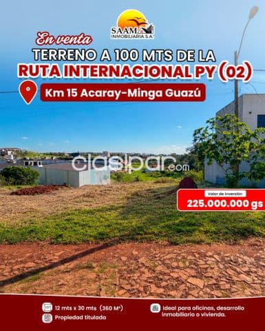 Terreno en el km 15 acaray - en privilegiado barrio a solo 100 mts de la r.i. Py(02)