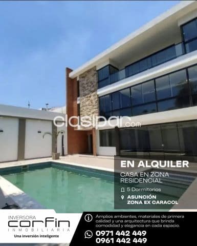 Casa en zona residencial 5 dmts. Quincho y piscina zona ex caracol inmediaciones av. Perón