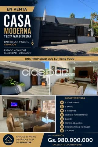 Asunción, Bo. San Vicente - Casa moderna de 5 dormitorios, foto 2