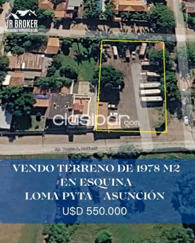 Terreno de 1978 m2 en esquina en loma pyta – Asunción cod v0256