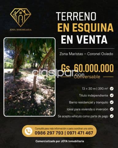 Terreno en esquina en venta – Zona Maristas