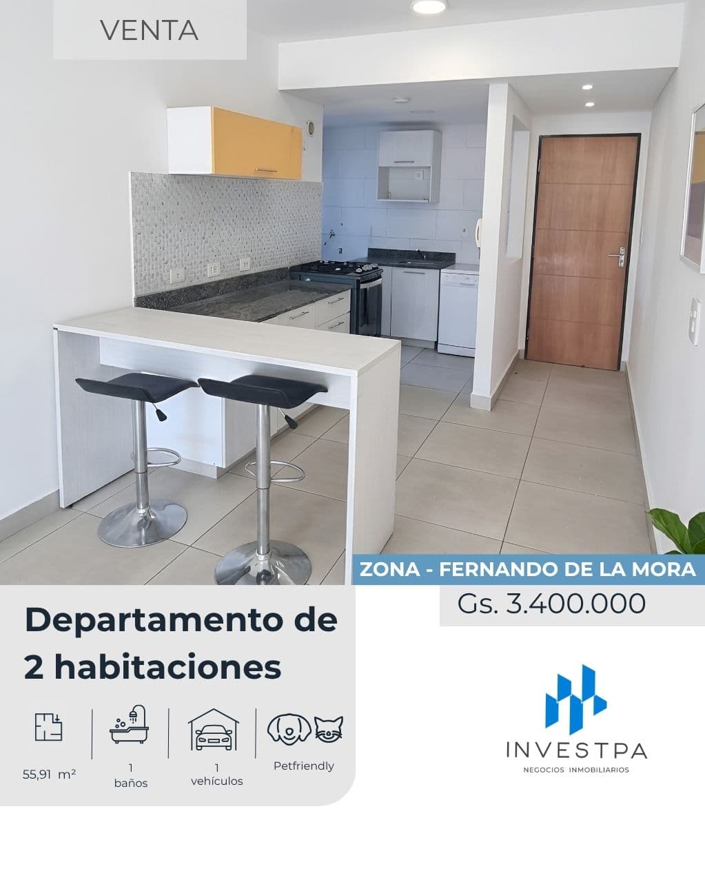 Alquiler de departamento de 2 habitaciones en Fernando de la Mora
