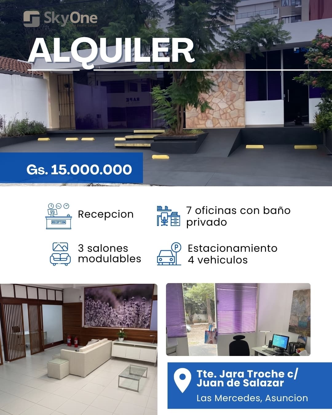 Alquilo casa p/oficina corporativa b° Las Mercedes 7 oficinas