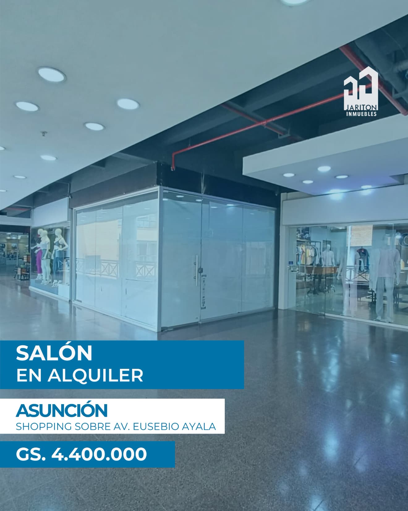 Salón comercial estratégico en Shopping sobre Eusebio Ayala