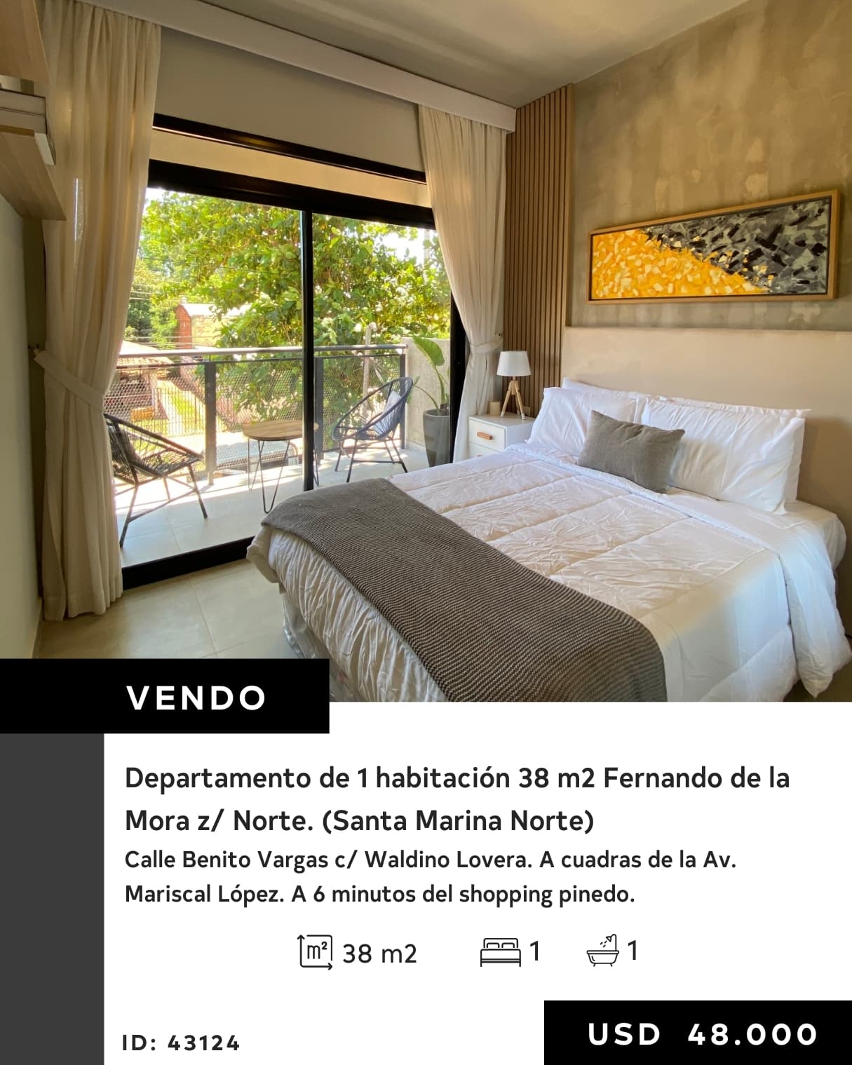 Vendo departamento terminado de 1 habitación 38 m2