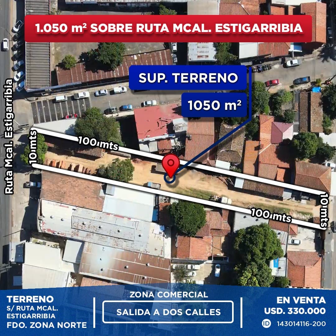 Terreno de 10.050 m2 fndo de la mora, sobre ruta mcal. Estigarriba