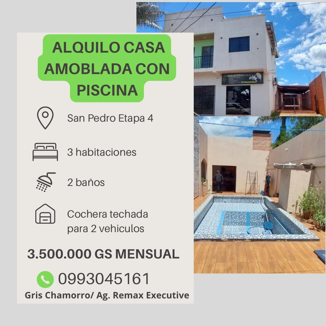 Alquilo casa amoblada con piscina en encarnacion