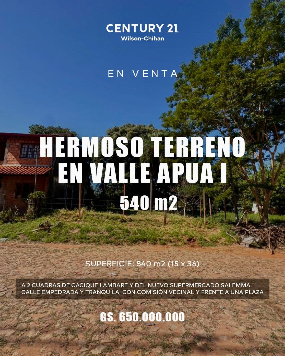 Vendo terreno en lambare - barrio apuai