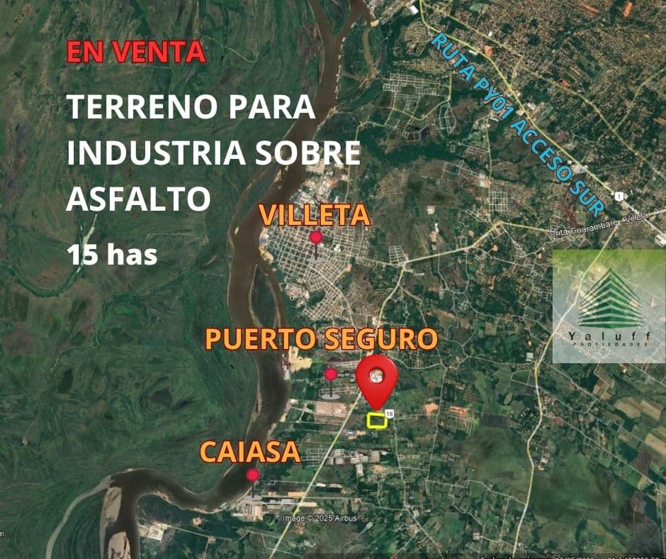 Terreno para industria o logística 15 has sobre asfalto en villeta zona puerto seguro