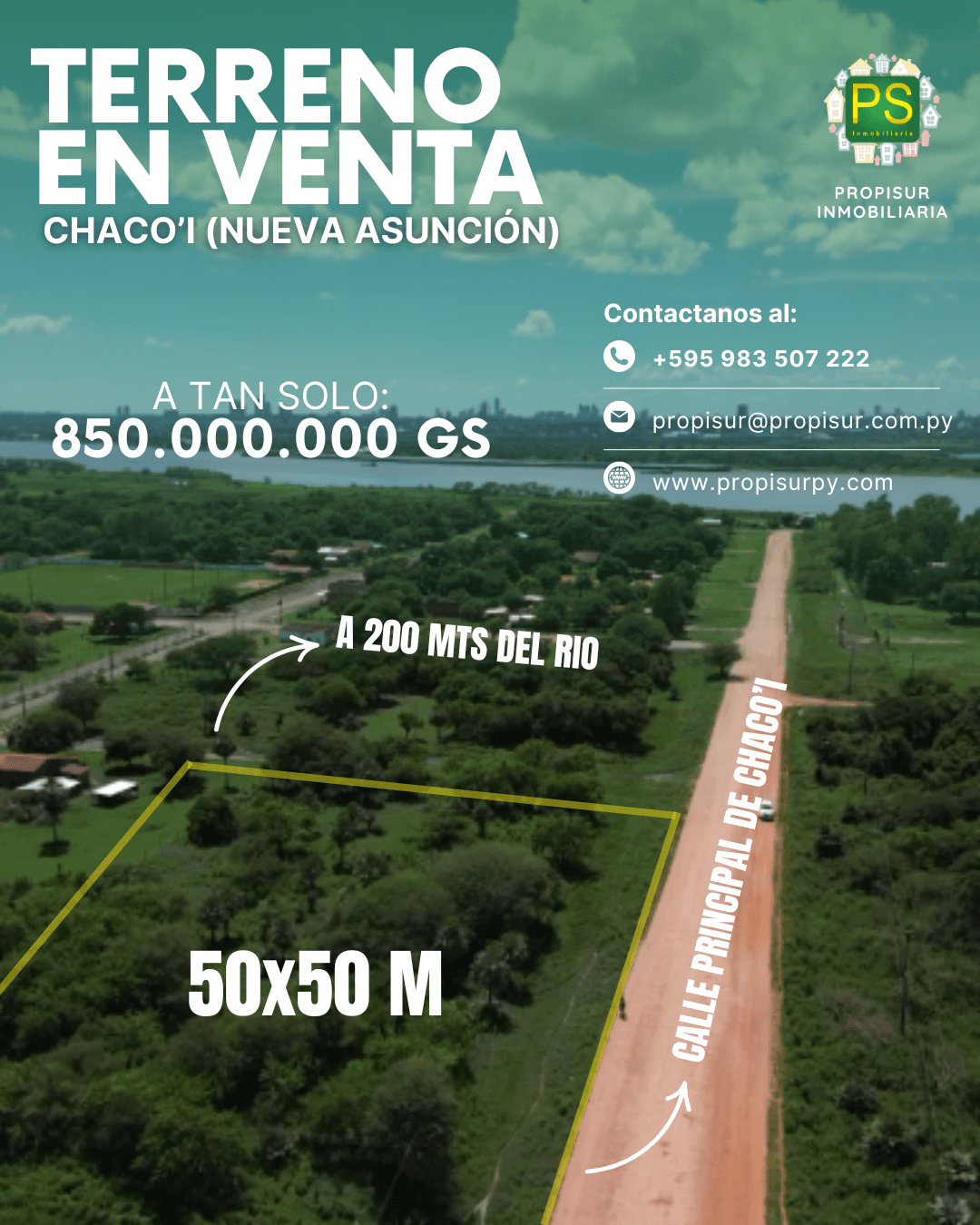 Terreno a la venta de 50x50m en chaco'i