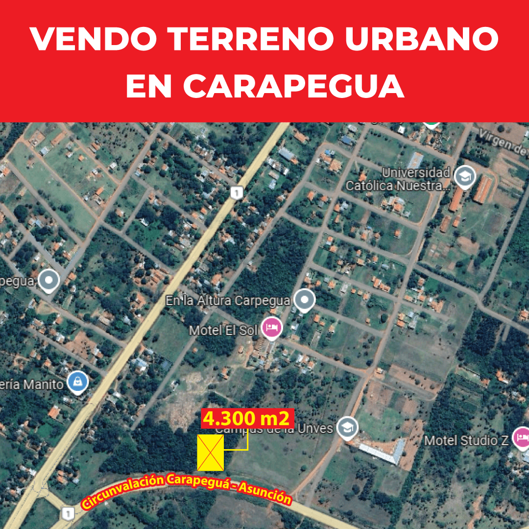 Terreno Urbano de 4.300 m2 en el nuevo trazado de la circunvalación de Carapeguá Ruta 1