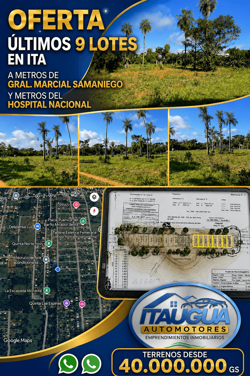 OFERTA DE LANZAMIENTO: ÚLTIMOS 9 LOTES EXCLUSIVOS EN ITÁ (caaguasui) a metros del hospital nacional