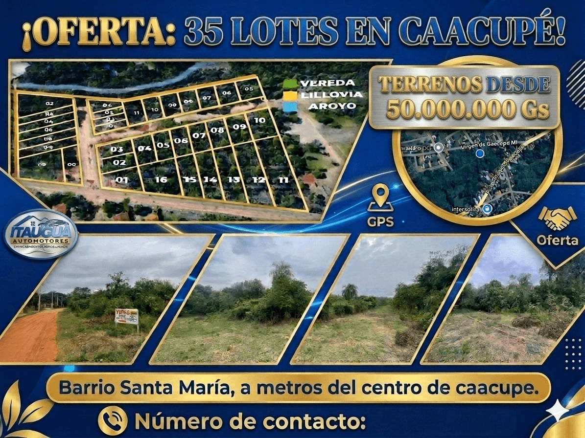 Oportunidad Única: 35 Lotes Exclusivos en Oferta en el Prestigioso Barrio Santa María, Caacupé, a Metros del Vibrante Centro Urbano