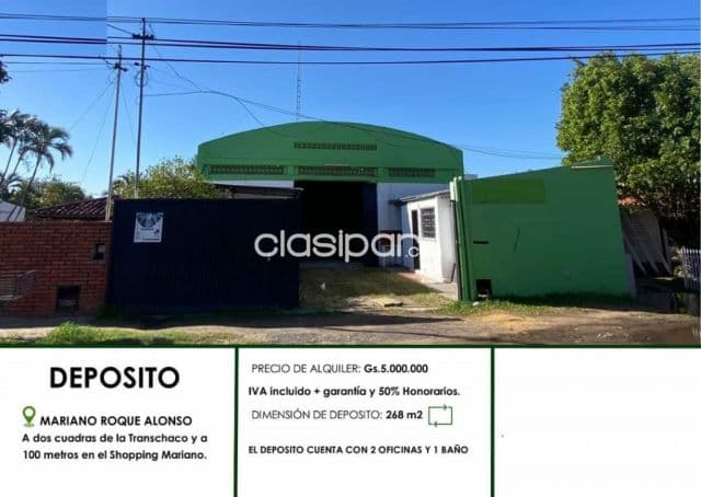 Mr alonso – prox. Transchaco: 268m2 + 2 oficinas, impecable estado, en alquiler