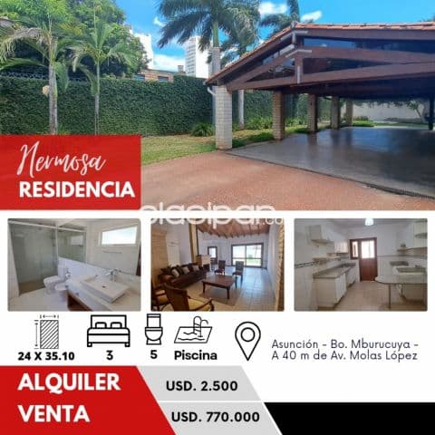 Mburucuyá: Gran residencia premium, 3 dormit, gran jardín, piscina, quincho, parking