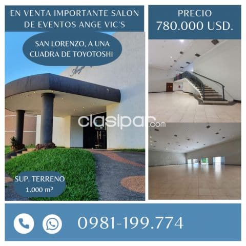En venta salon de eventos ange vics, a una cuadra de toyotoshi, San Lorenzo !