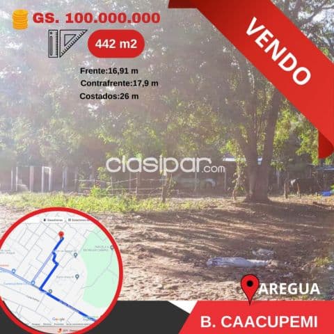 Terreno en esquina aregua barrio caacupemi