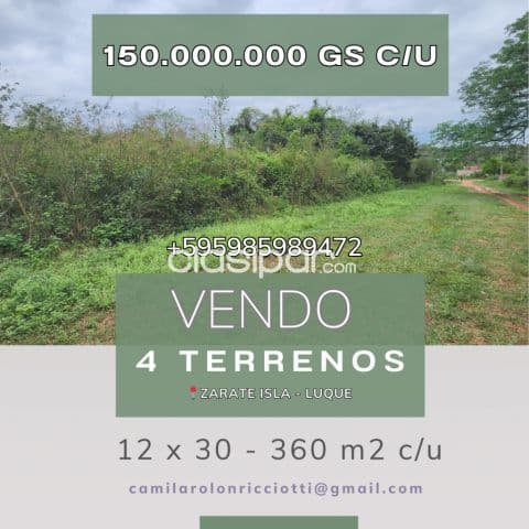 4 terrenos de 12x30 cada uno en Zárate isla Luque