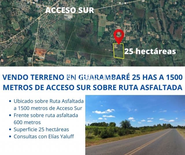 Guarambaré 25 hectáreas a 1500 metros de acceso sur sobre ruta asfaltada