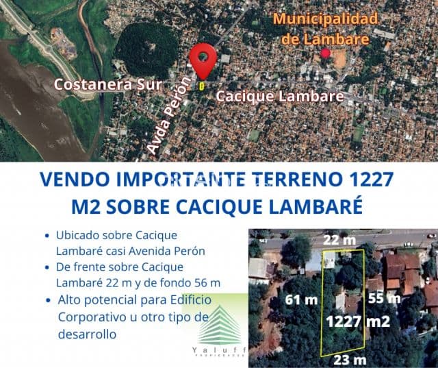 Importante terreno 1227 m2 con 22 metros de frente sobre cacique Lambaré