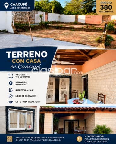 🏡 vendo terreno con casa en caacupé 🏡