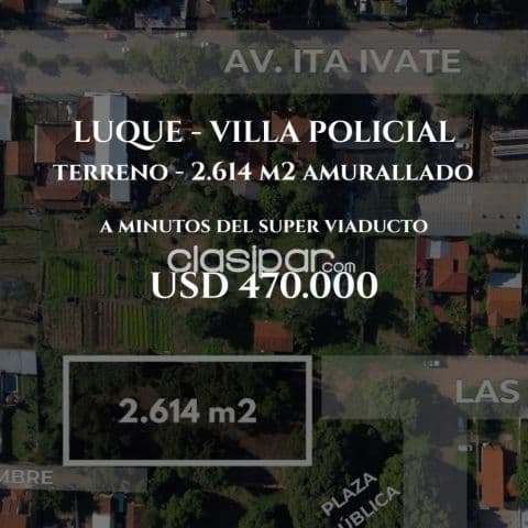 En venta Terreno de 2.614 m2 a 5 minutos del Súper Viaducto , Villa Policial, Luque